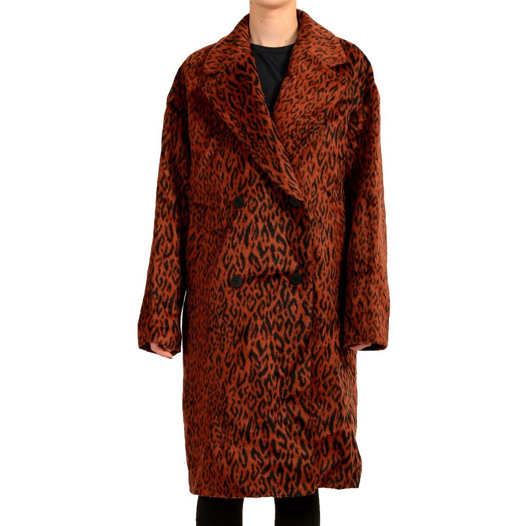 Hugo Boss Women's "Marca" Animal Print Double Breasted Coat Us 10 It 46